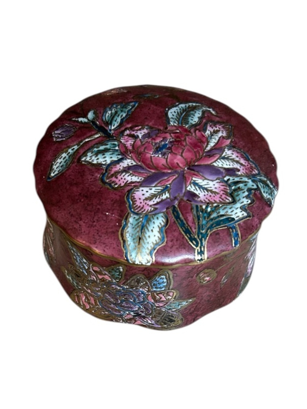 Vintage JC Penney Exclusive Hand Painted Water Lily Leaves Porcelain
Trinket Box